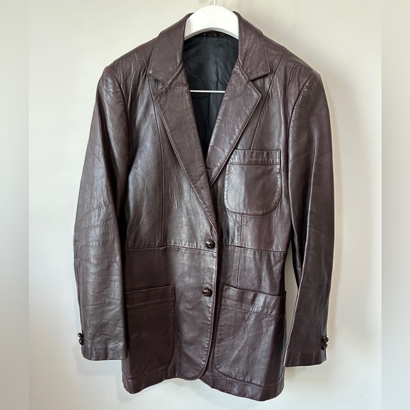 70's Vintage Sport Genuine Leather Blazer Jacket Size - Picture 4 of 15